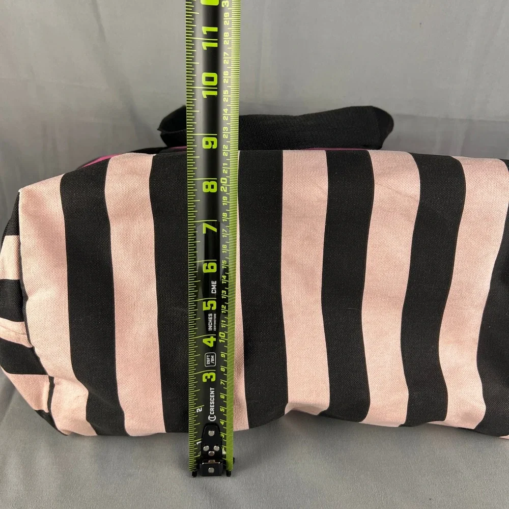 Victoria's Secret Weekender Tote Bag Women Black Pink Striped Bottom Zip Storage